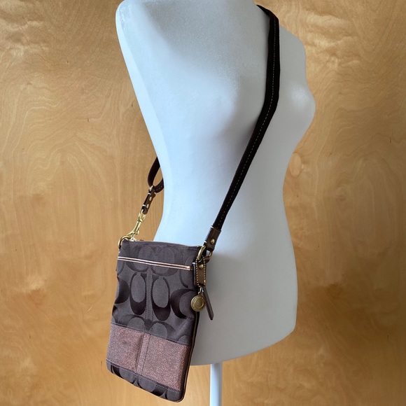 Coach RARE Signature Crossbody Brown Metallic Bag - Picture 3 of 6